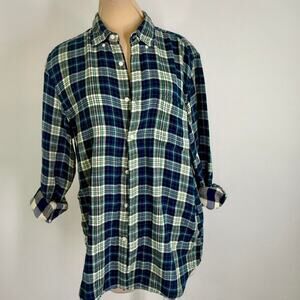 J Crew vintage blue green  plaid flannel shirt, irish flannel shirt